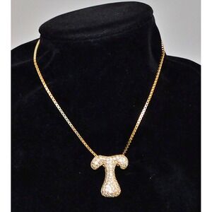 EP‎ 925 Sterling Silver Gold Plated Cubic Zirconia Initial T Bubble Necklace